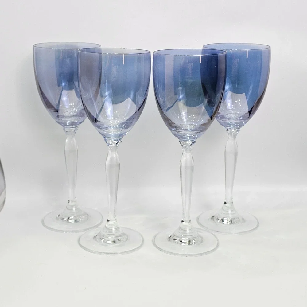 Pier 1 P1C1 Blue Ombre Wine Glasses Set of 4 Hand Blown Stemware 8